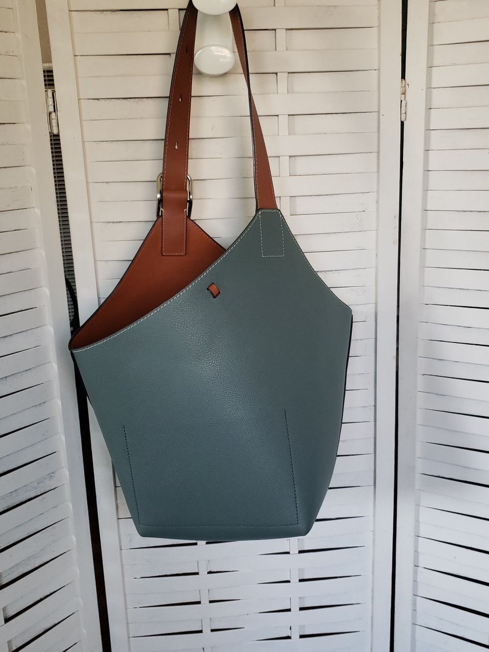 Maison De Beaute Classic Two-Tone Women’s Tote Bag - Slate Blue and Brown - Picture 3 of 7
